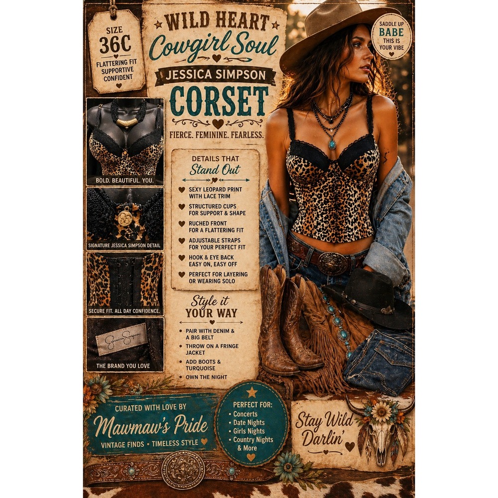 Leopard Print Corset Top Lace Trim 36C Animal Print bustier cowgirl